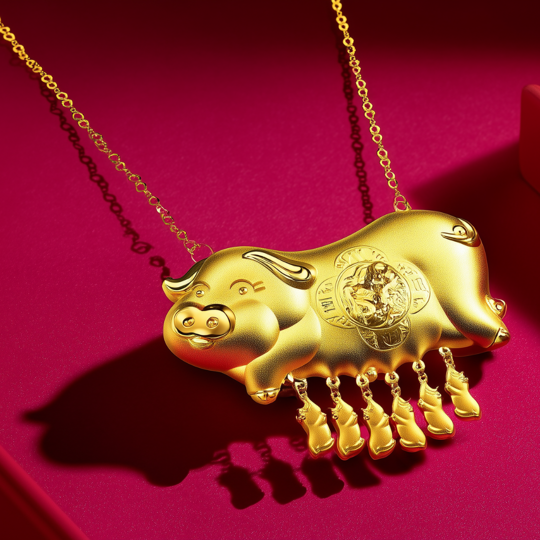 999.9黃金豬牌｜黃金龍鳳頸鏈 | 黃金花鏈