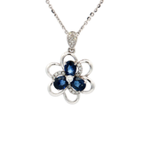 18K白色黃金天然藍寶石鑽石吊墜
