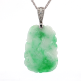 18K白色黃金天然翡翠鑽石吊墜