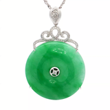 18K白色黃金天然翡翠鑽石吊墜