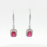 750/18K金天然紅寶石襯鑽石耳環