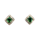 「Olive Square」18K白色黃金祖母綠鑽石耳環