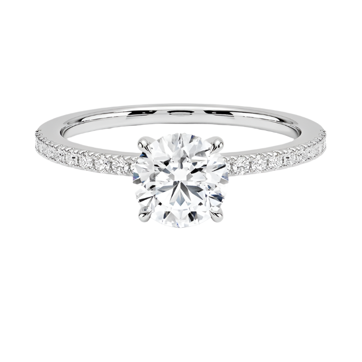 "Round Diamond" 18K White Gold Diamond Engagement Ring 