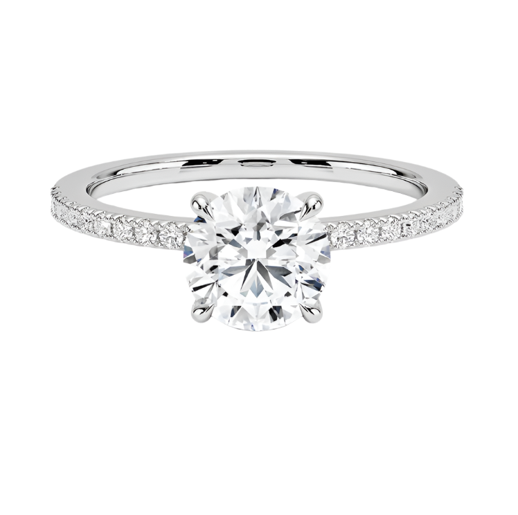 "Round Diamond" 18K White Gold Diamond Engagement Ring 