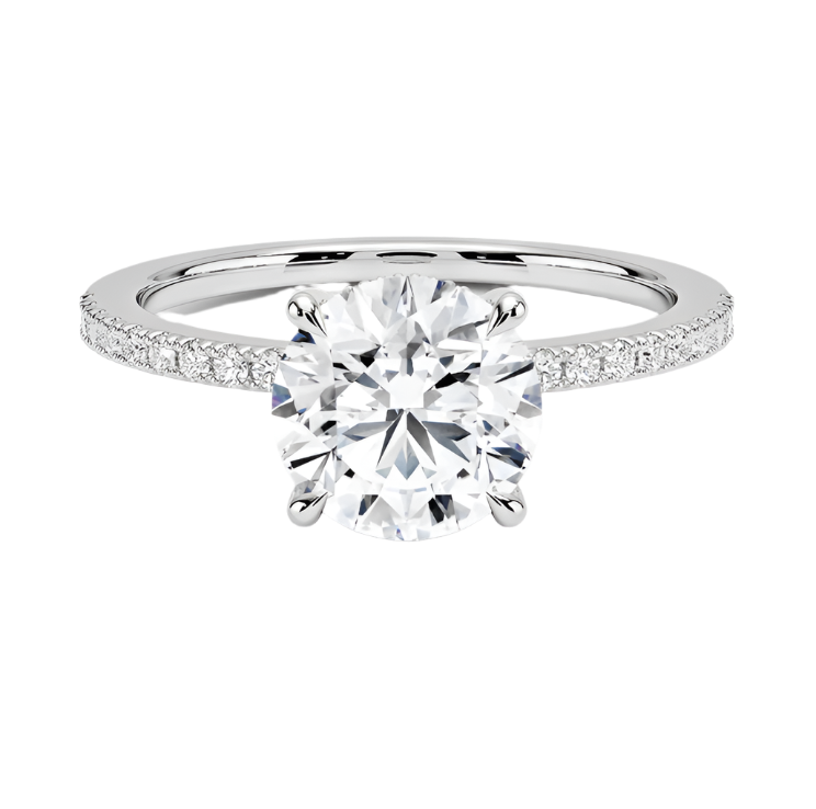 "Round Diamond" 18K White Gold Diamond Engagement Ring 