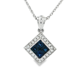 18K白色黃金天然藍寶石鑽石吊墜