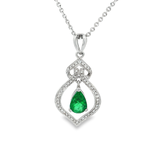 18K白色黃金天然祖母綠鑽石吊墜