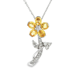 18K白色黃金天然黃色藍寶石鑽石吊墜