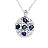 18K白色黃金天然藍寶石鑽石吊墜