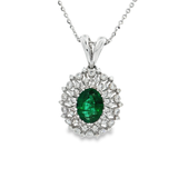 18K白色黃金天然祖母綠鑽石吊墜