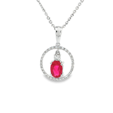 18K白色黃金天然紅寶石鑽石吊墜