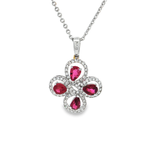 18K白色黃金天然紅寶石鑽石吊墜