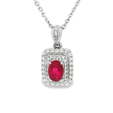18K白色黃金天然紅寶石鑽石吊墜
