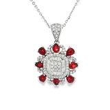 18K白色黃金天然紅藍寶石鑽石吊墜