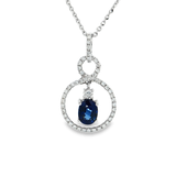 18K白色黃金天然藍寶石鑽石吊墜