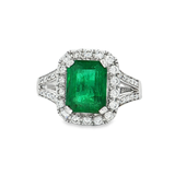 18K白色黃金天然祖母綠鑽石戒指