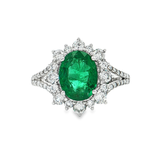 18K白色黃金天然祖母綠鑽石戒指