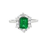 18K白色黃金天然祖母綠鑽石戒指