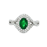 18K白色黃金天然祖母綠鑽石戒指