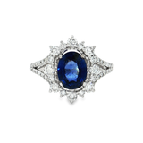 18K白色黃金天然藍寶石鑽石戒指