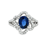18K白色黃金天然藍寶石鑽石戒指