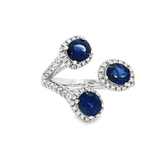 18K白色黃金天然藍寶石鑽石戒指