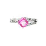 18K白色黃金天然粉紅藍寶石鑽石戒指