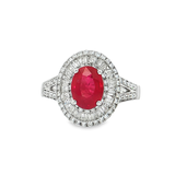 18K白色黃金天然紅寶石鑽石戒指