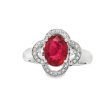 18K白色黃金天然紅寶石鑽石戒指