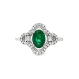 18K白色黃金天然祖母綠鑽石戒指