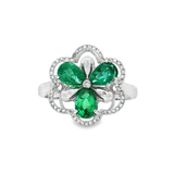 18K白色黃金天然祖母綠鑽石戒指