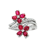 18K白色黃金天然紅寶石鑽石戒指