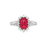 18K白色黃金天然紅寶石鑽石戒指