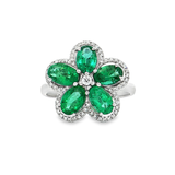 18K白色黃金天然祖母綠鑽石戒指