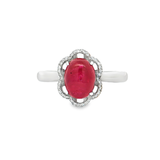 18K白色黃金天然紅寶石鑽石戒指