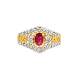 18K黃色黃金天然紅寶石鑽石戒指