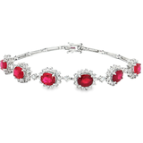 18K白色黃金天然紅寶石鑽石手鍊