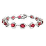 18K白色黃金天然紅寶石鑽石手鍊