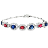 18K白色黃金天然彩色寶石鑽石手鍊