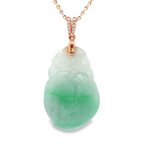 18K玫瑰黃金天然翡翠鑽石吊墜