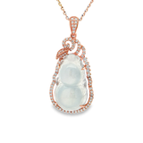 18K玫瑰黃金天然翡翠鑽石吊墜