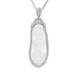 18K白色黃金天然翡翠鑽石吊墜