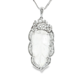 18K白色黃金天然翡翠鑽石吊墜