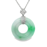 18K白色黃金天然翡翠鑽石吊墜