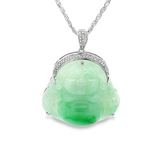 18K白色黃金天然翡翠鑽石吊墜