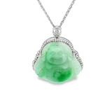 18K白色黃金天然翡翠鑽石吊墜