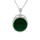 18K白色黃金天然翡翠鑽石吊墜