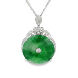 18K白色黃金天然翡翠鑽石吊墜