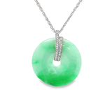 18K白色黃金天然翡翠鑽石吊墜