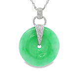 18K白色黃金天然翡翠鑽石吊墜